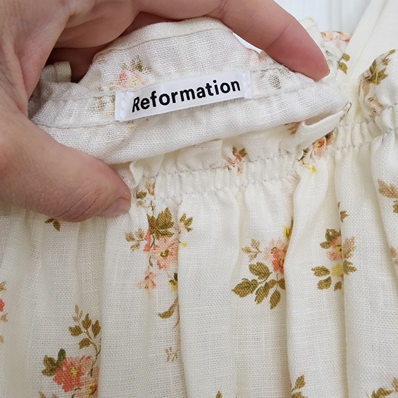 Reformation Shrub Ruffle Hem Linen Top White Ditsy Floral Print Medium - Picture 5 of 8